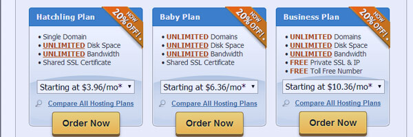 hostgator - choose type of hosting