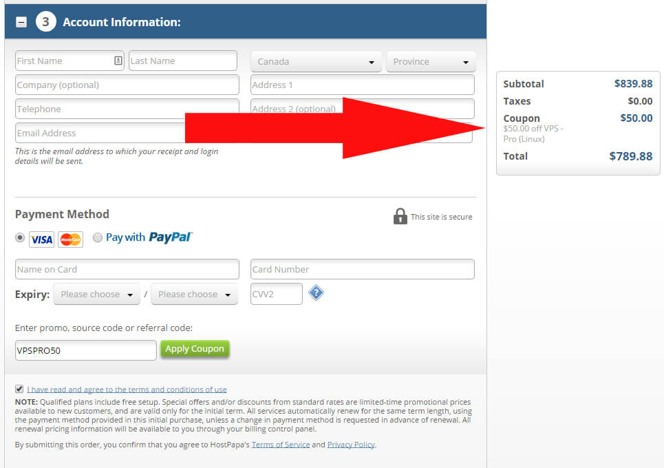 hostpapa 50 dollars off vps pro